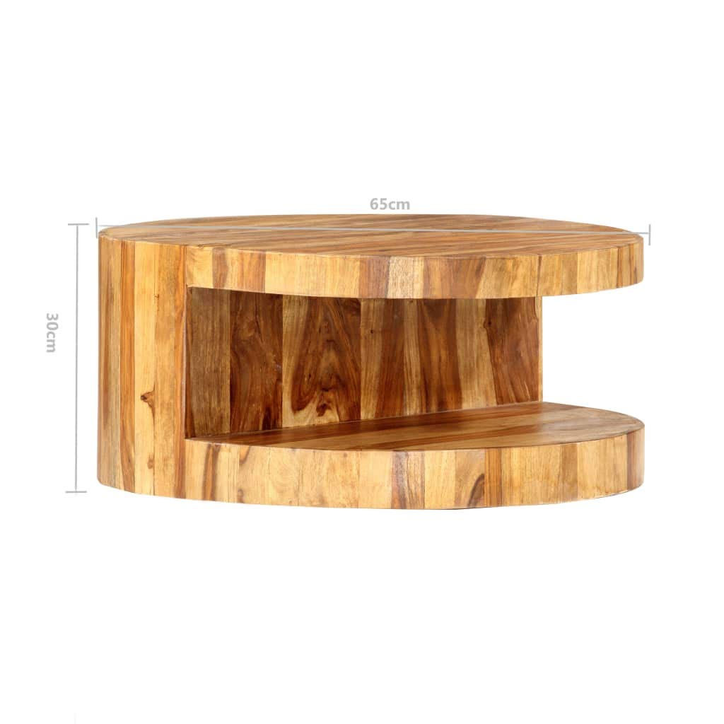 25.6"x11.8" Solid Sheesham Wood Round Coffee Table S933