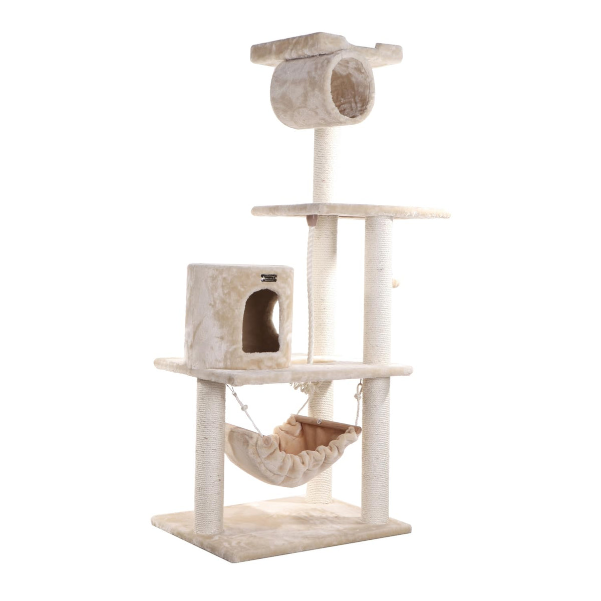 Tall 70 Inch MultiLevel Feline Activity Tower with Scratching Posts and Playhouse, Tan F792
