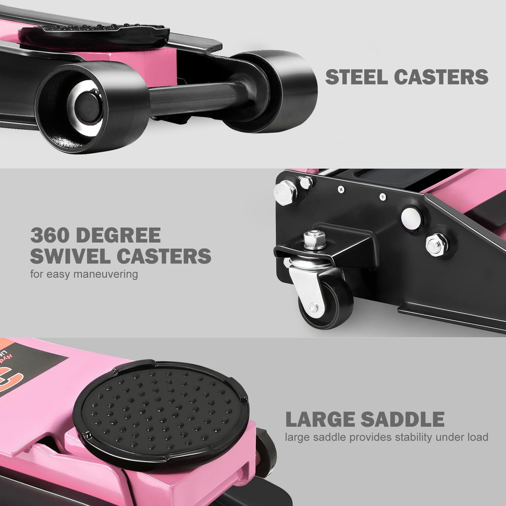 Low Profile Hydraulic Trolley Floor Jack 3 Ton Pink V413