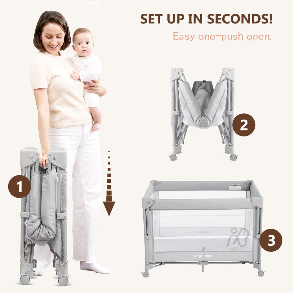 Pack and Play, Baby Bassinet Bedside Crib with Changer, Grey O40599