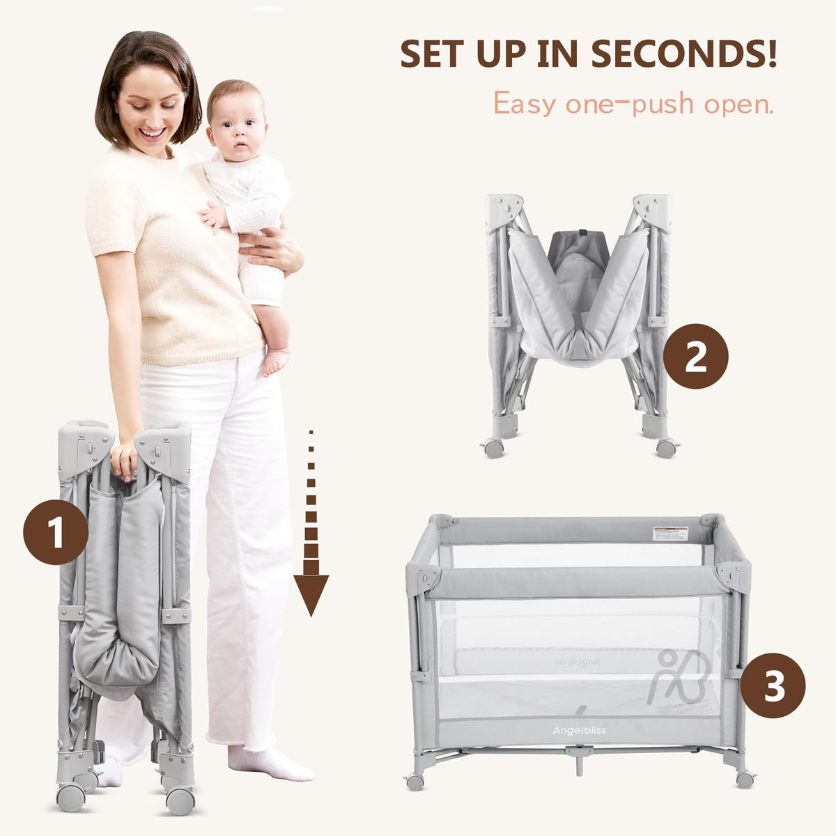 Pack and Play, Baby Bassinet Bedside Crib with Changer, Grey O40599
