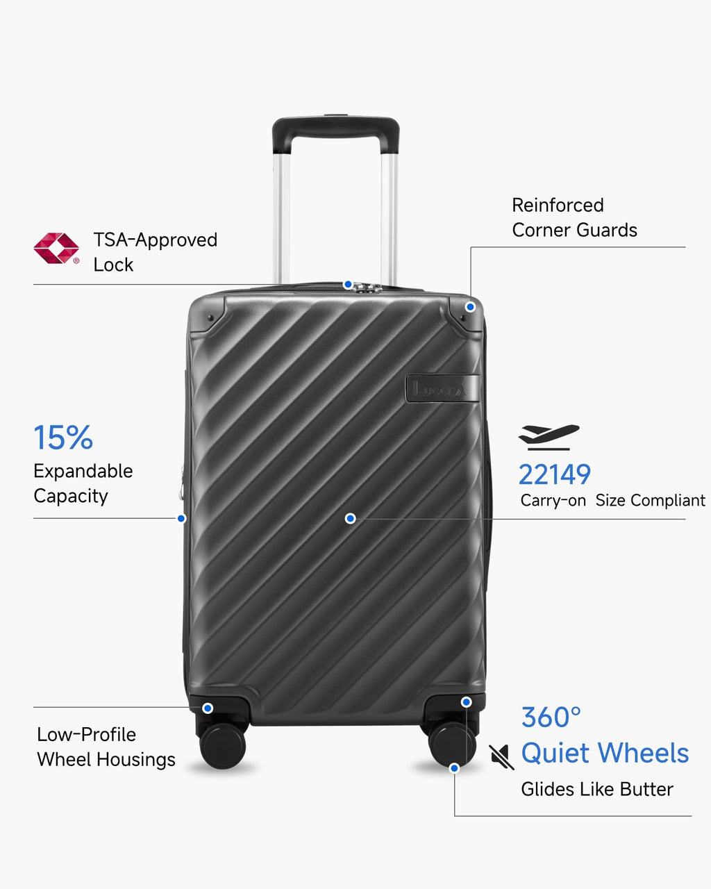 20 Inch Carry On Luggage 22x14x9 Charcoal Metallic D345275
