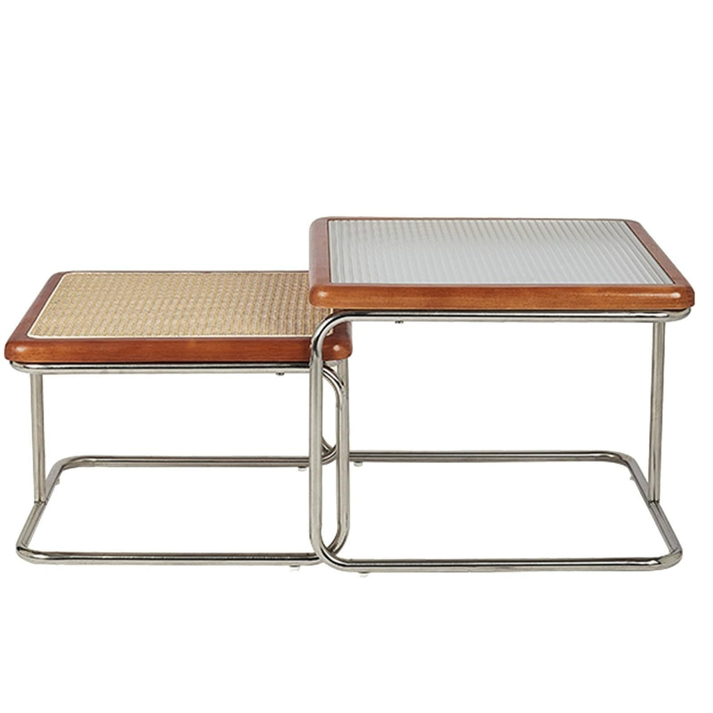 Mid Century Modern Coffee Table Set of 2 Square Metal Base V308778