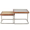 Mid Century Modern Coffee Table Set of 2 Square Metal Base V308778