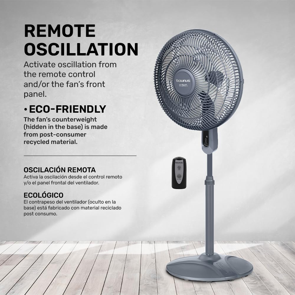 16” Pedestal Fan with Remote, Oscillating Standing Fan F2536