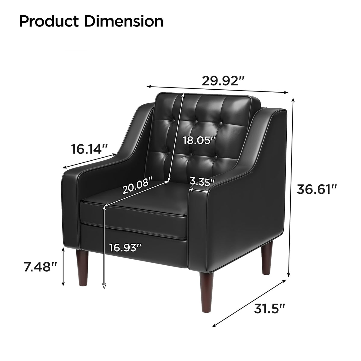 PU Leather Accent Chair Button-Tufted Upholstered Black L186