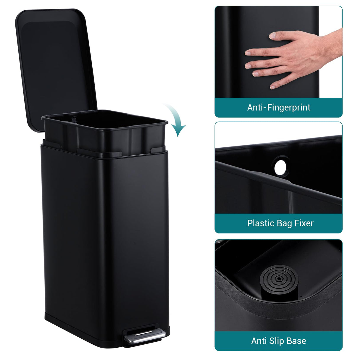 50L Slim Stainless Steel Trash Can with Lid B582206