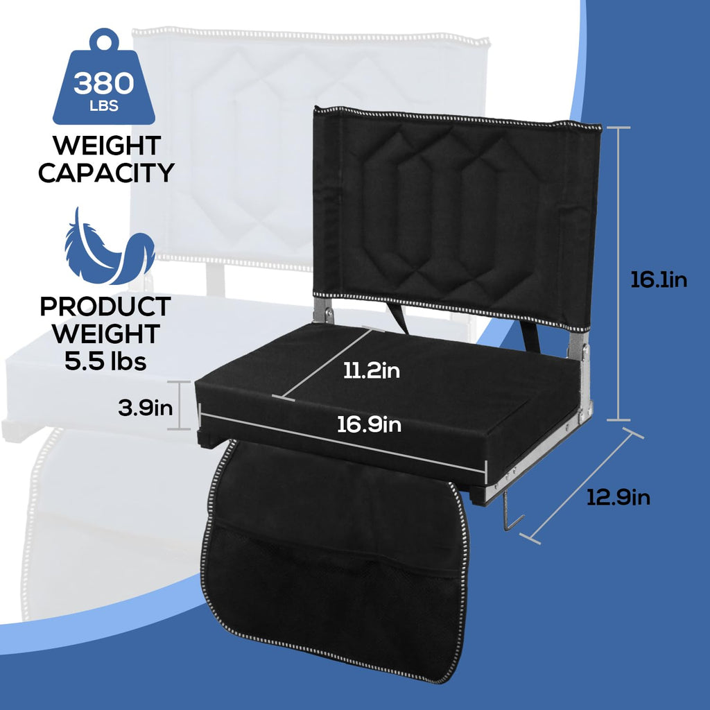 Padded Bleacher Chair Cushion with Backrest, 1 Pack, Black B897