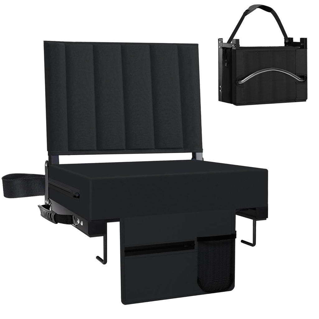 Black Padded Portable Folding Stadium Seat with Back Support and Cup Holder L480276
