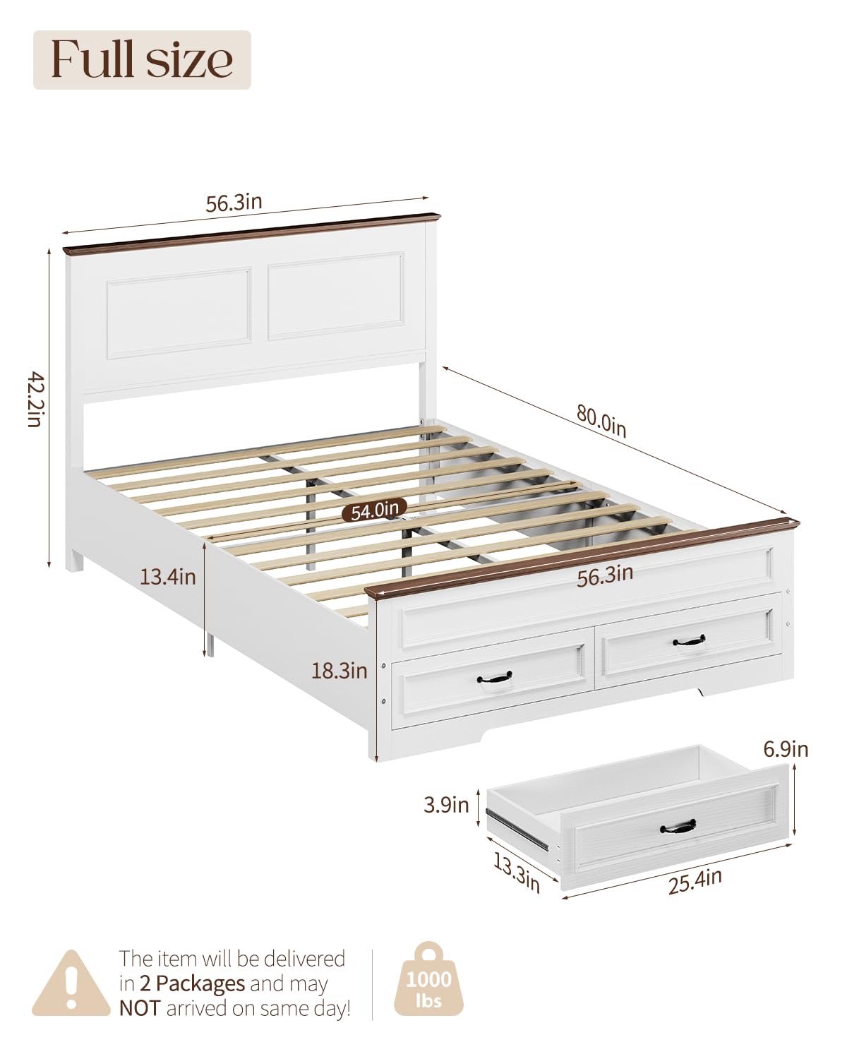 Full Size Platform Bed Frame with Headboard T36476