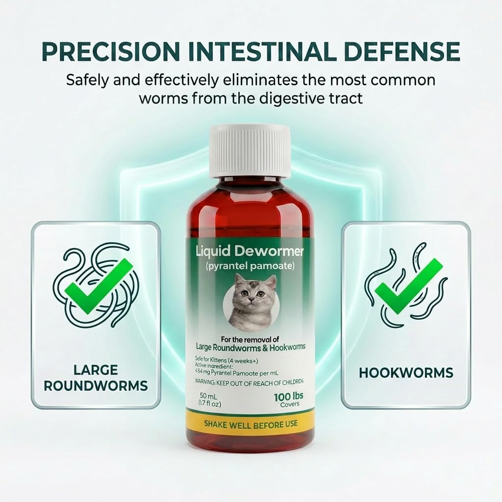 Liquid Dewormer for Cats & Kittens Pyrantel Pamoate Oral Suspension 50ml K369314