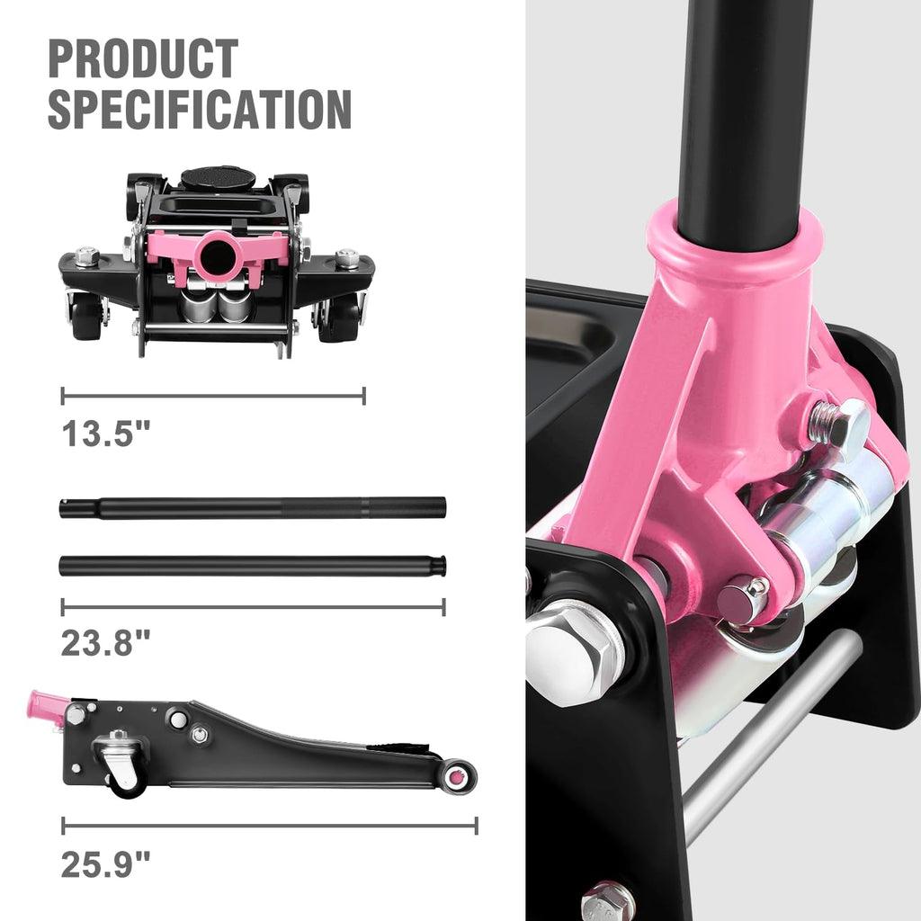 Low Profile Hydraulic Trolley Floor Jack 3 Ton Pink V413