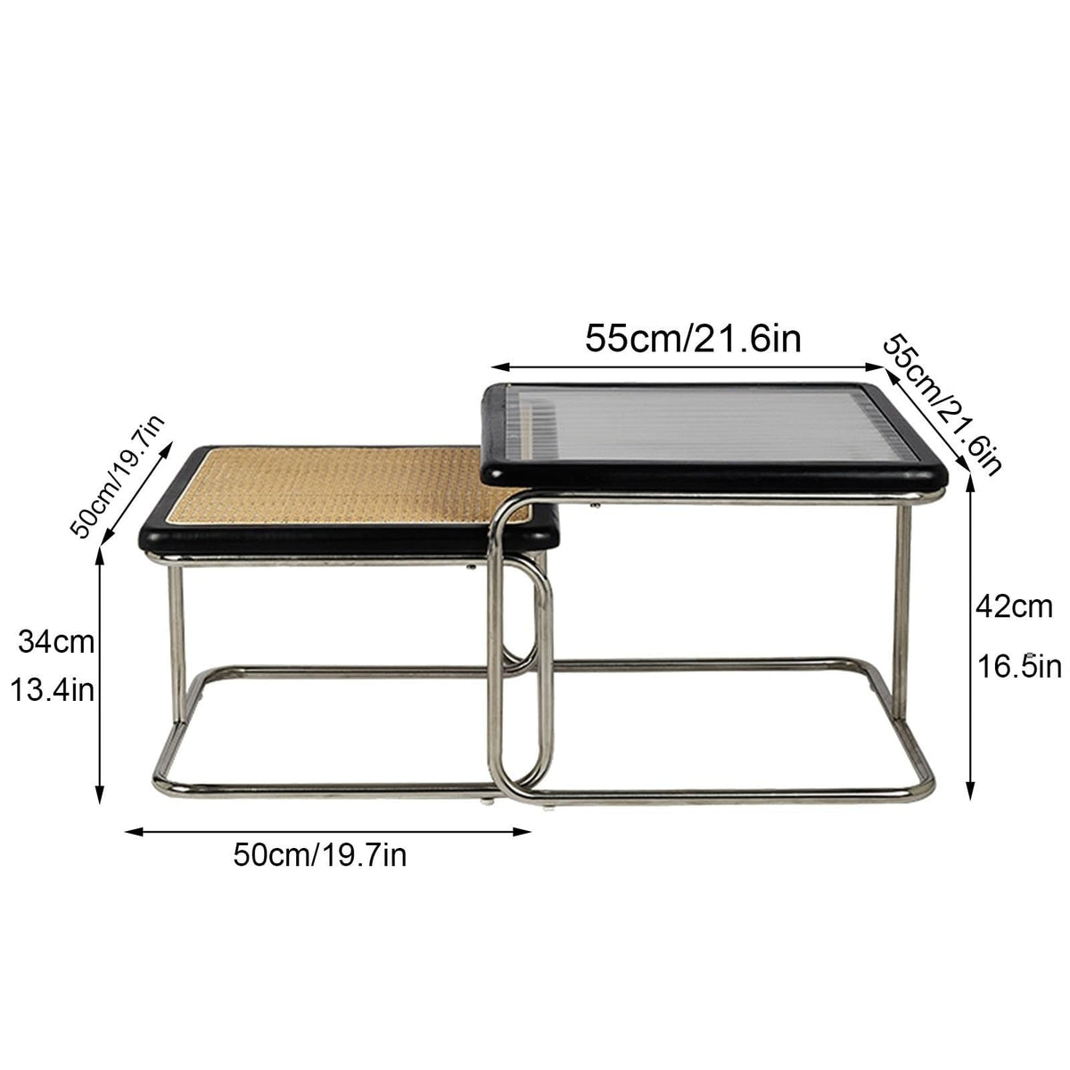 Mid Century Modern Coffee Table Set of 2 Square Metal Base V308778