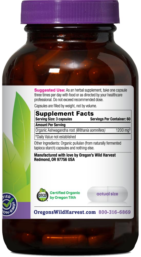 Organic Ashwagandha Herbal Supplements 180 Count U837