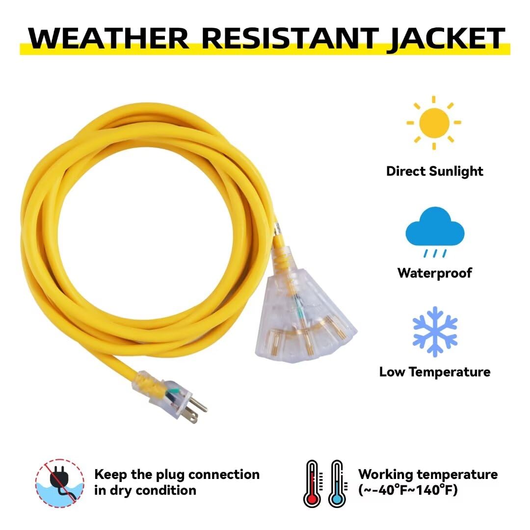 50 Ft Yellow Heavy Duty Outdoor Extension Cord with 3 Outlets P483