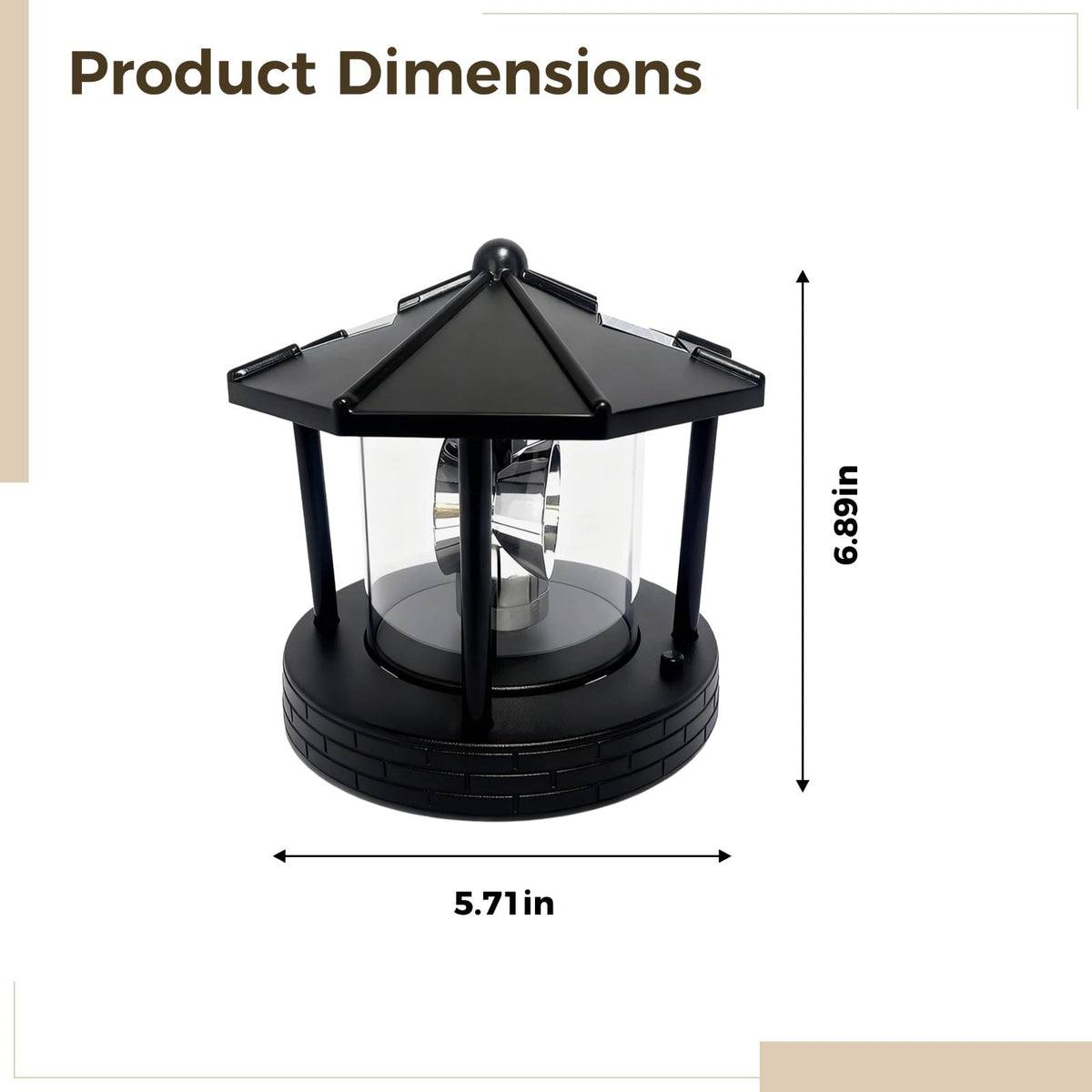 Solar Lighthouse with Rotating Beacon, 5.7 x 5.7 x 6.9 in N558