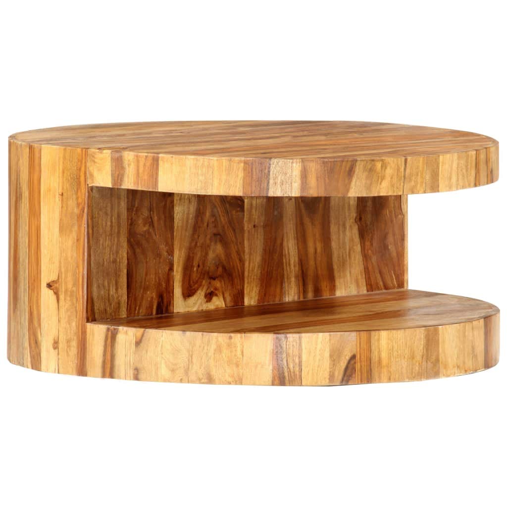 25.6"x11.8" Solid Sheesham Wood Round Coffee Table S933