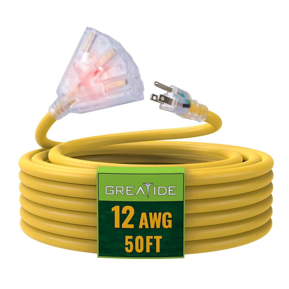 50 Ft Yellow Heavy Duty Outdoor Extension Cord with 3 Outlets P483