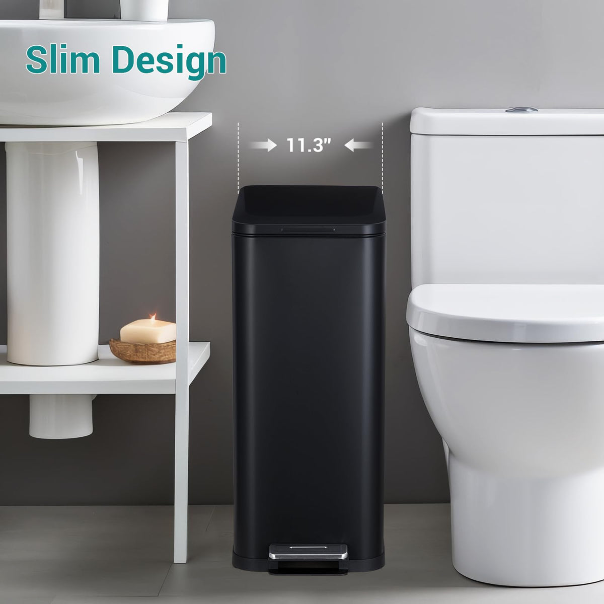 50L Slim Stainless Steel Trash Can with Lid B582206