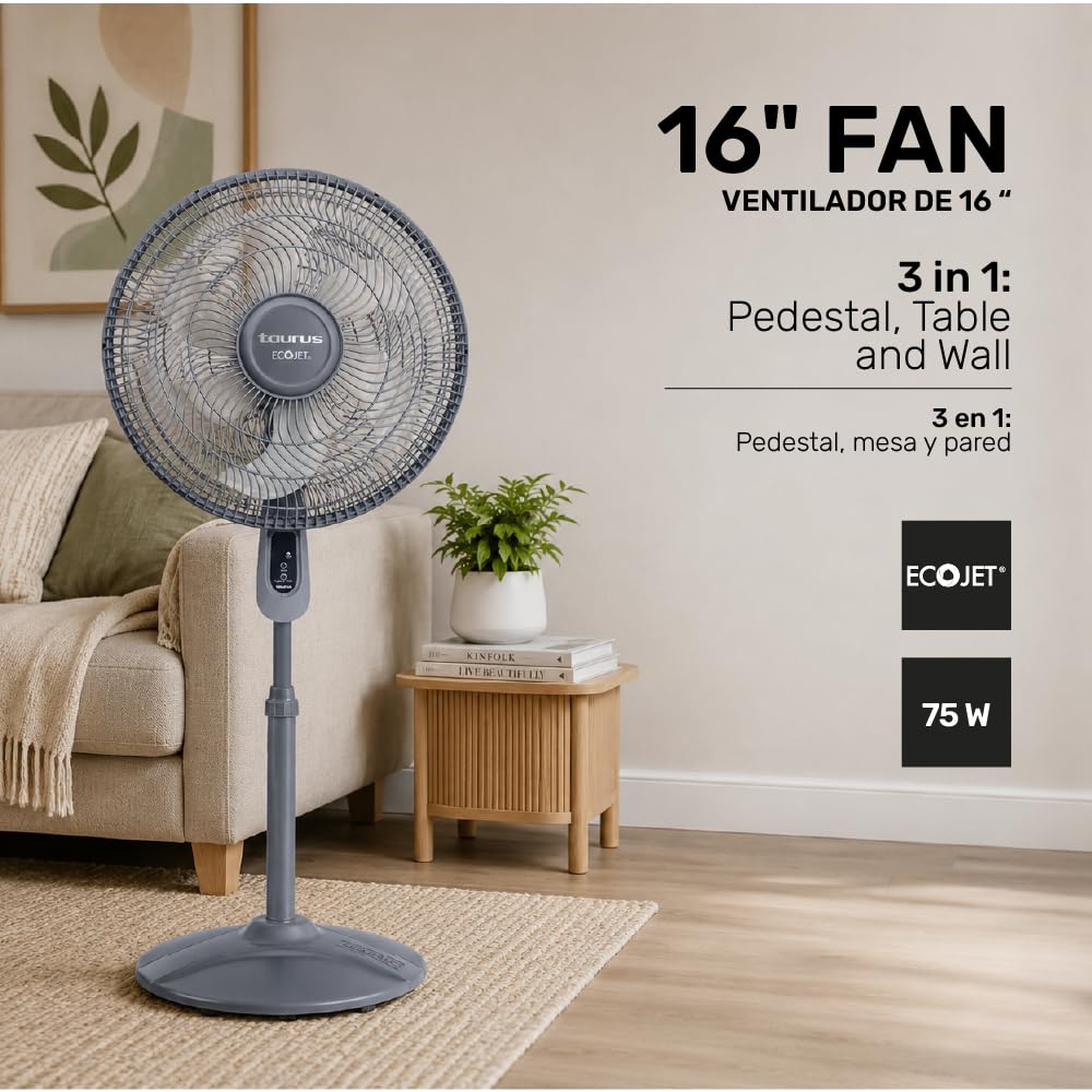 16” Pedestal Fan with Remote, Oscillating Standing Fan F2536