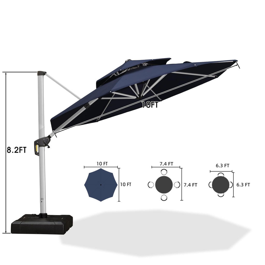 Navy Blue 10 FT Cantilever Patio Umbrella with Base J923636