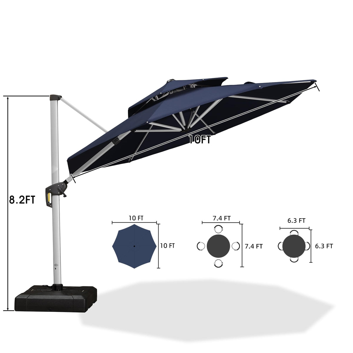 Navy Blue 10 FT Cantilever Patio Umbrella with Base J923636