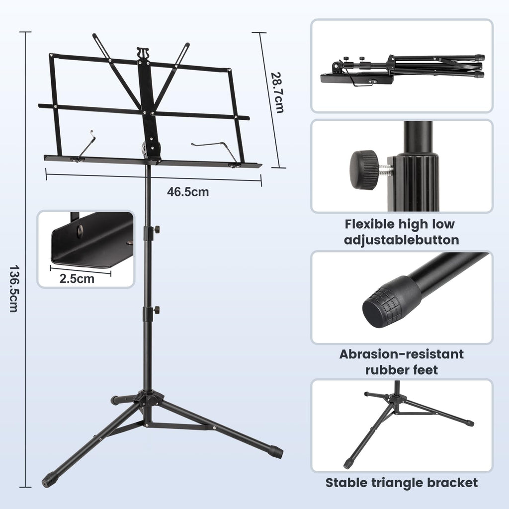 Black Adjustable Metal Music Stand with Carrying Bag X35712