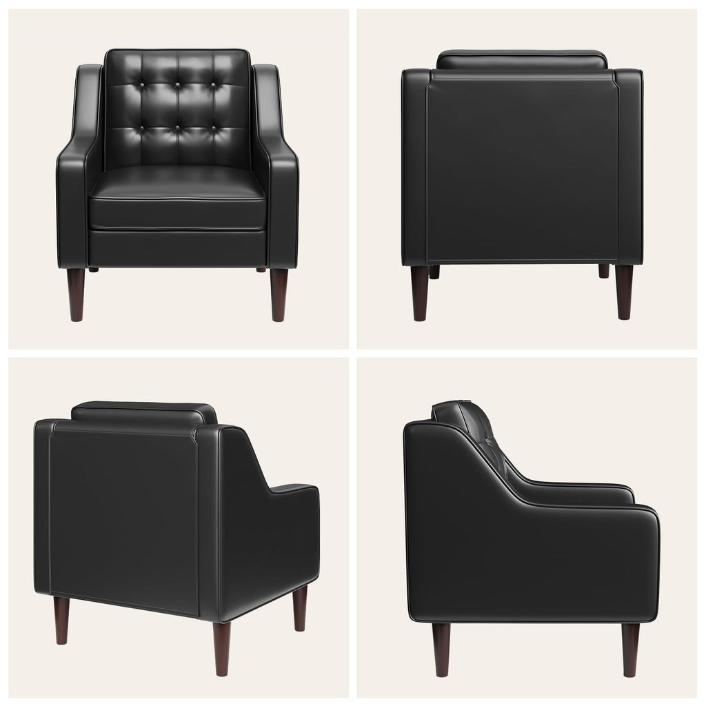 PU Leather Accent Chair Button-Tufted Upholstered Black L186
