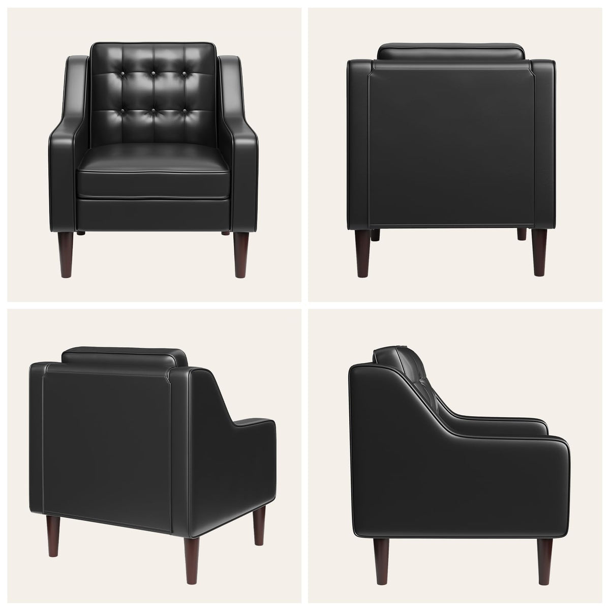 PU Leather Accent Chair Button-Tufted Upholstered Black L186