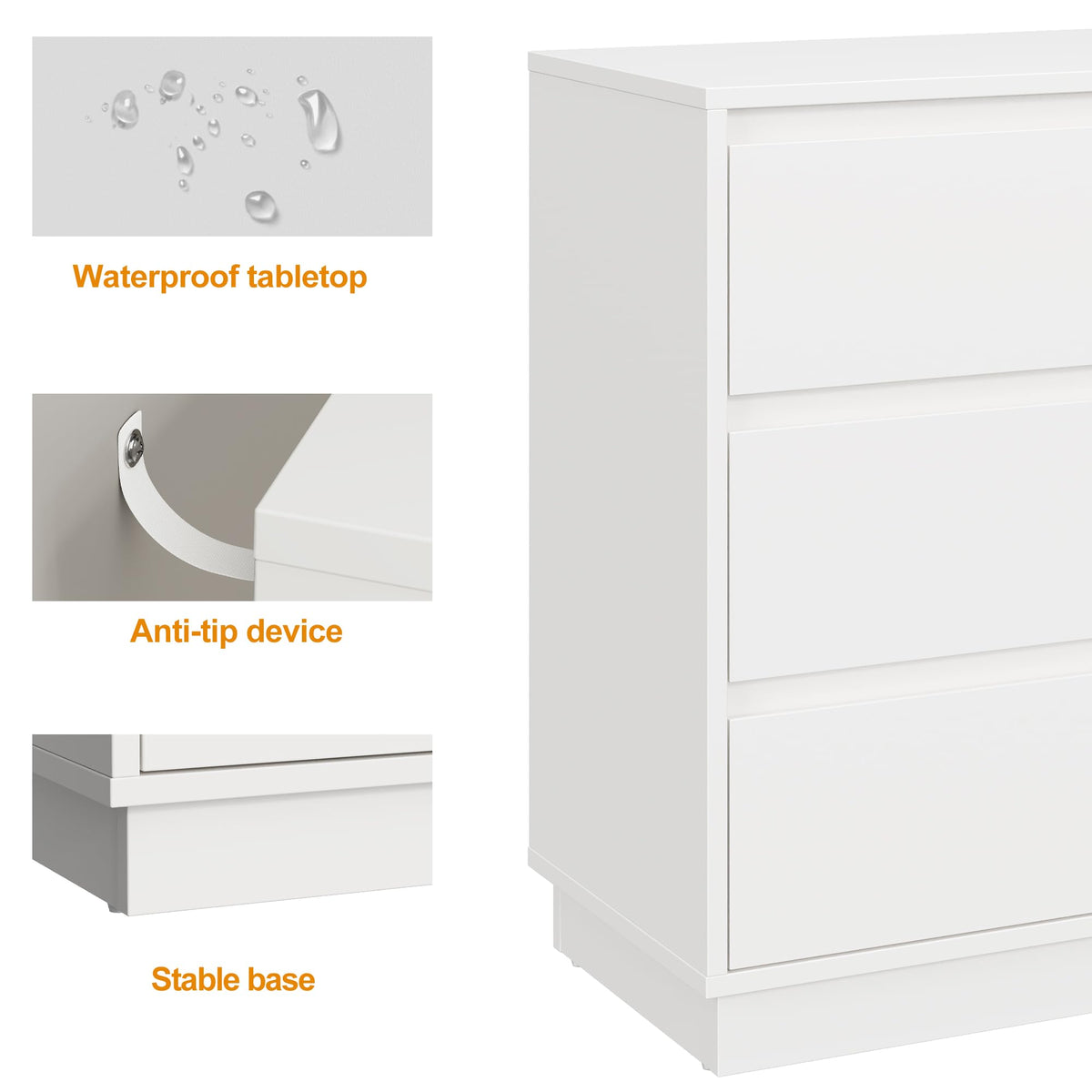 White 3 Drawer Nightstand I97080
