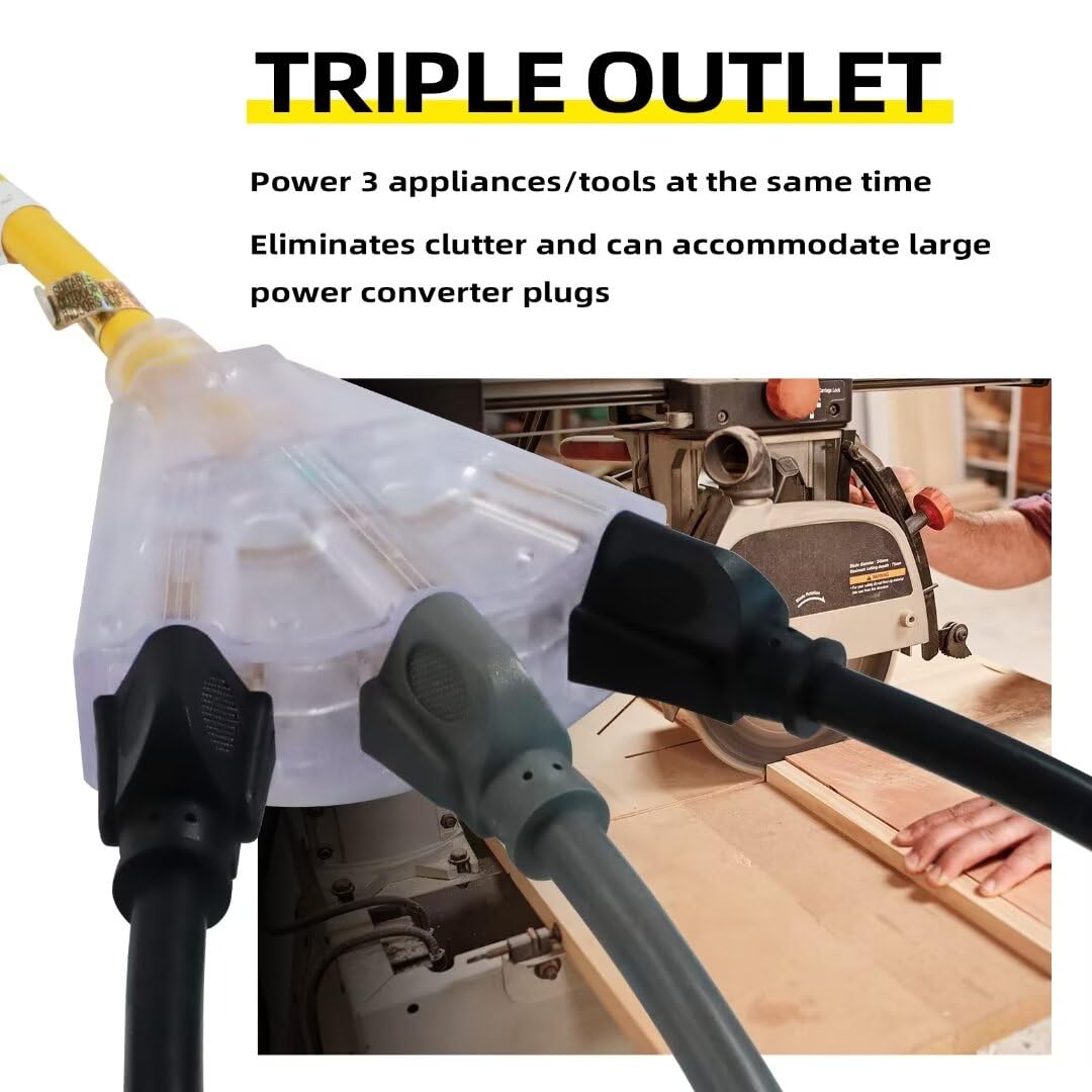 50 Ft Yellow Heavy Duty Outdoor Extension Cord with 3 Outlets P483