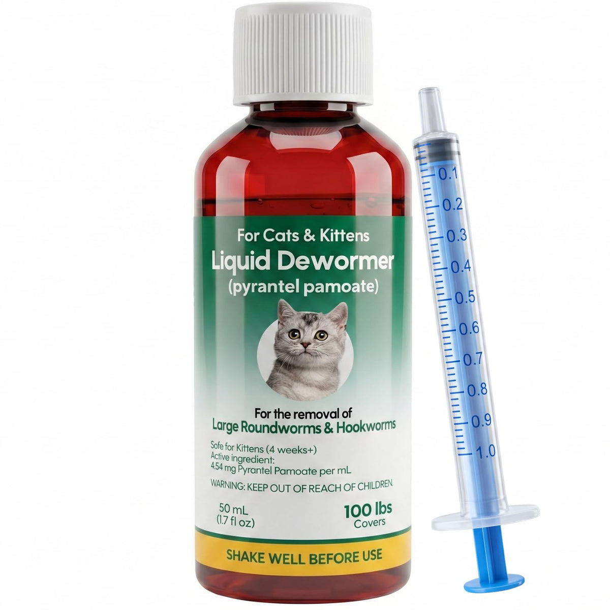 Liquid Dewormer for Cats & Kittens Pyrantel Pamoate Oral Suspension 50ml K369314
