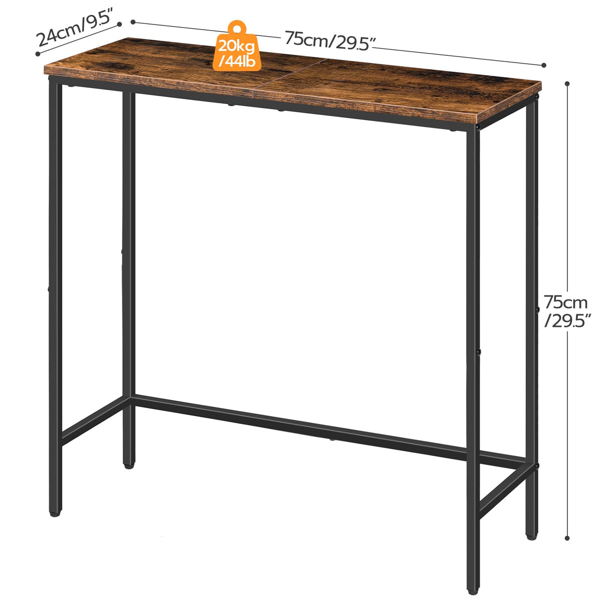 Narrow Console Table, Rustic Brown and Black F7169