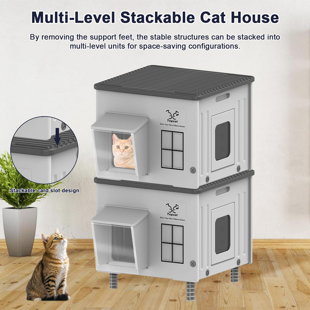 Heated Cat House with Safety Escape Doors and Heating Pads L4771