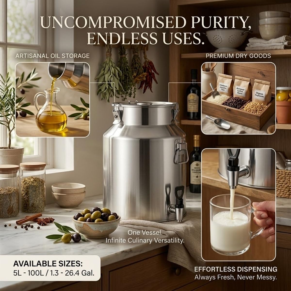 Food Grade Stainless Steel Milk Can with Sealed Lid Y5264