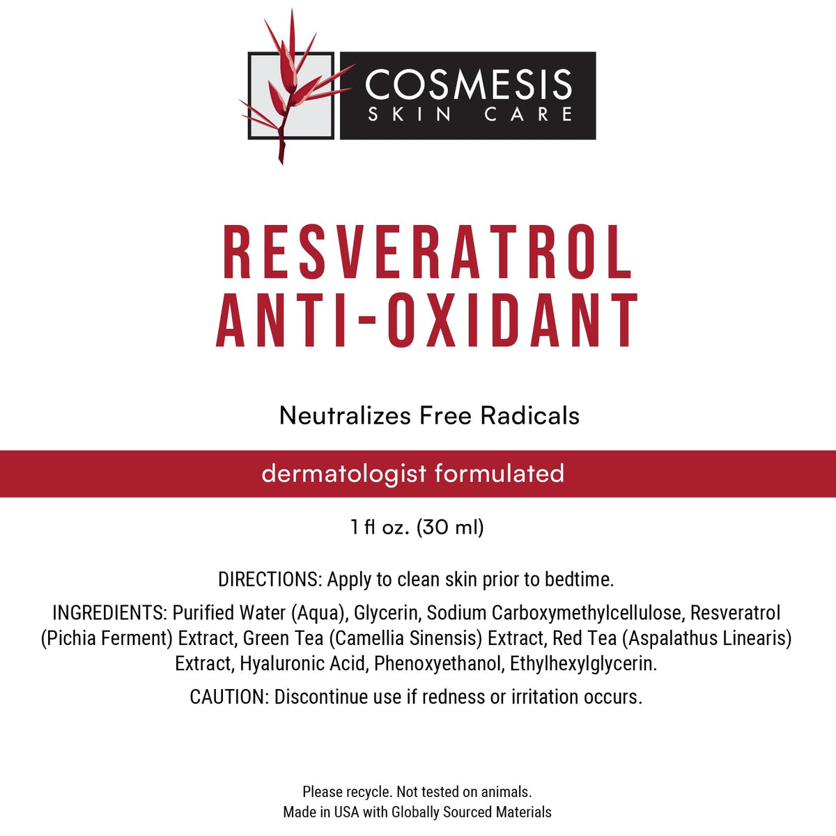 Resveratrol Antioxidant Serum with Tea Polyphenols, 1 fl oz U7947