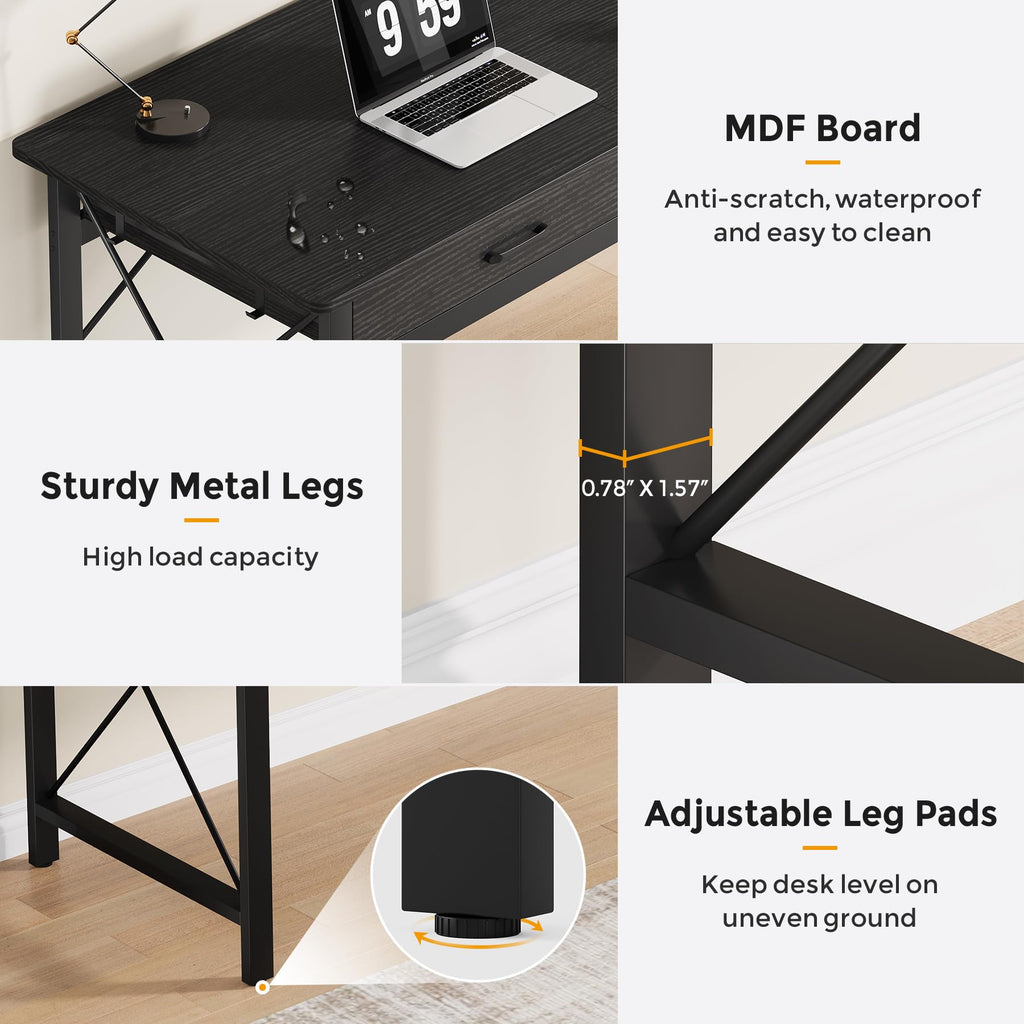78.7 inch Black Computer Desk with 3 Drawers N151091