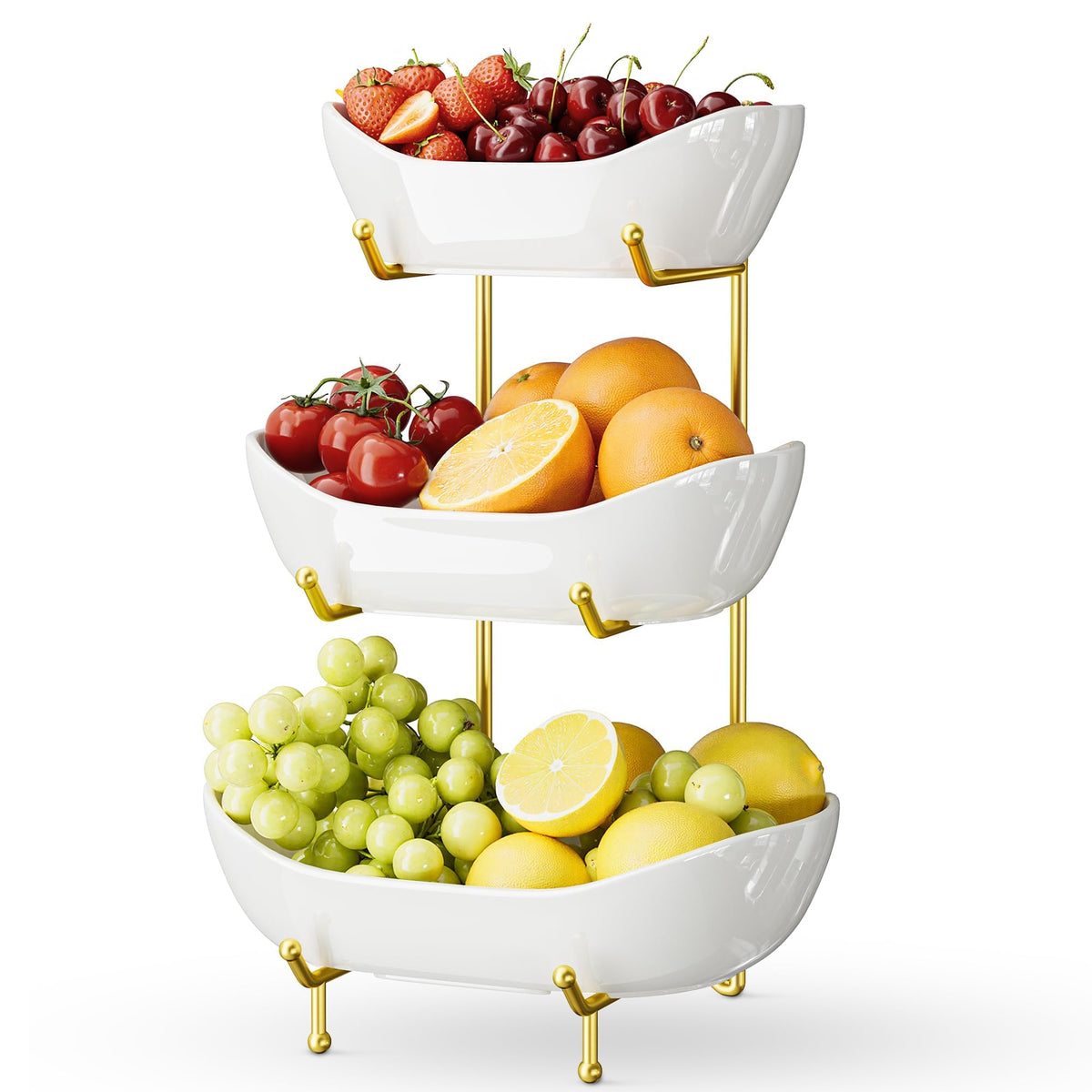 3 Tier Ceramic Fruit Bowl with Metal Stand V9785