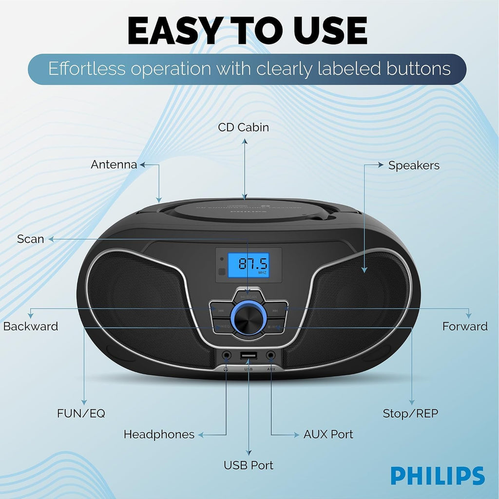 Portable Bluetooth CD Player Boombox with FM Radio G604