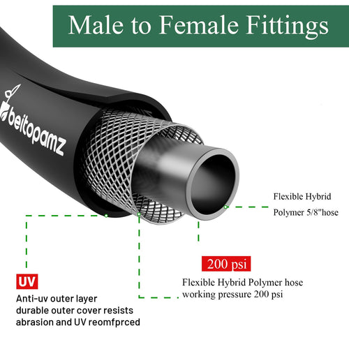 100 ft 5/8 in Heavy Duty Flexible Rubber Hybrid Garden Hose J8173