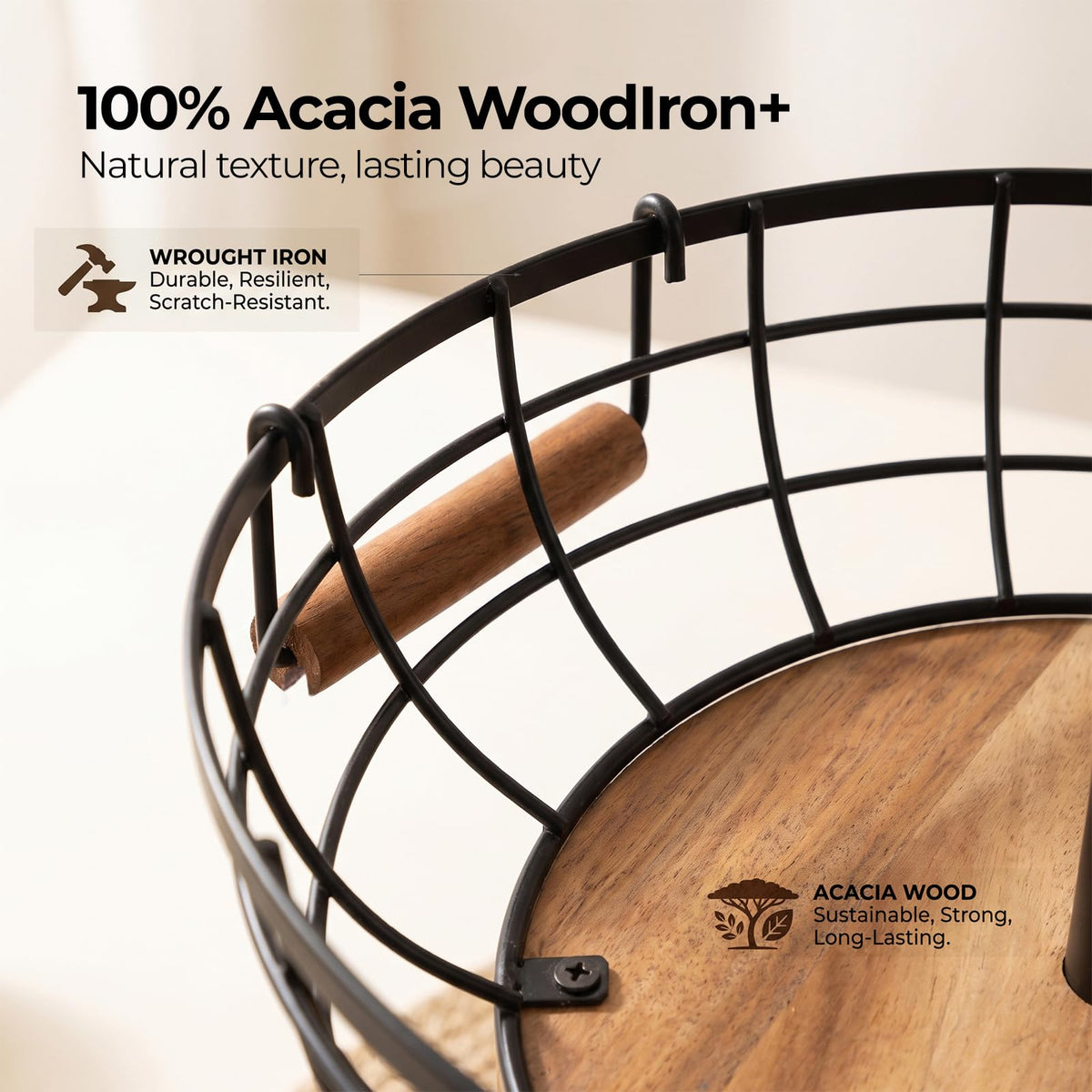 2-tier Metal Fruit Basket Bowl with Wooden Base P9510