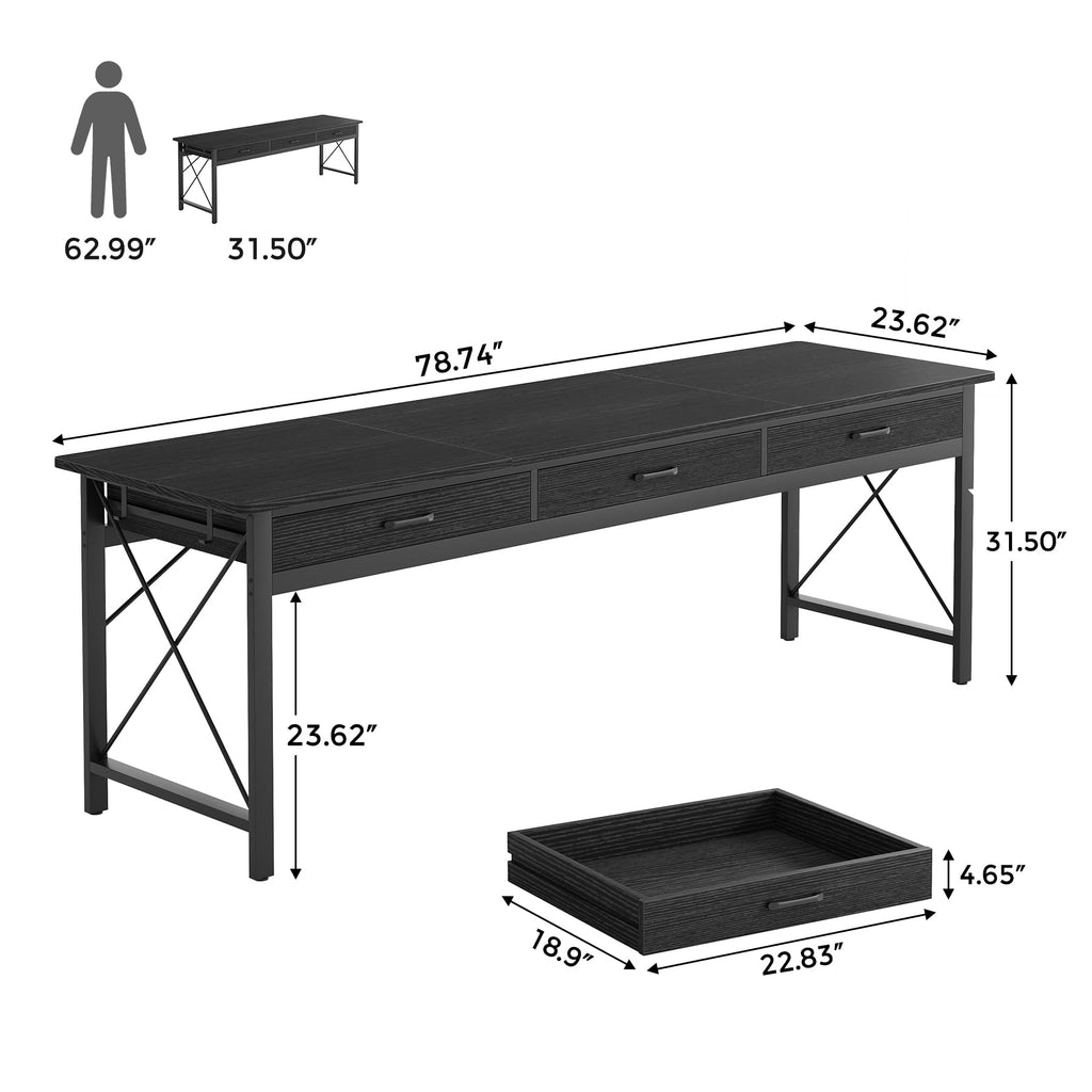 78.7 inch Black Computer Desk with 3 Drawers N151091