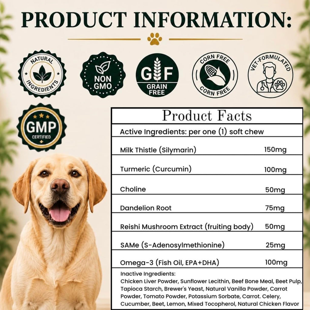Liver Support Supplement for Dogs – Milk Thistle, Turmeric, Same & Choline – 90 Chews P2217