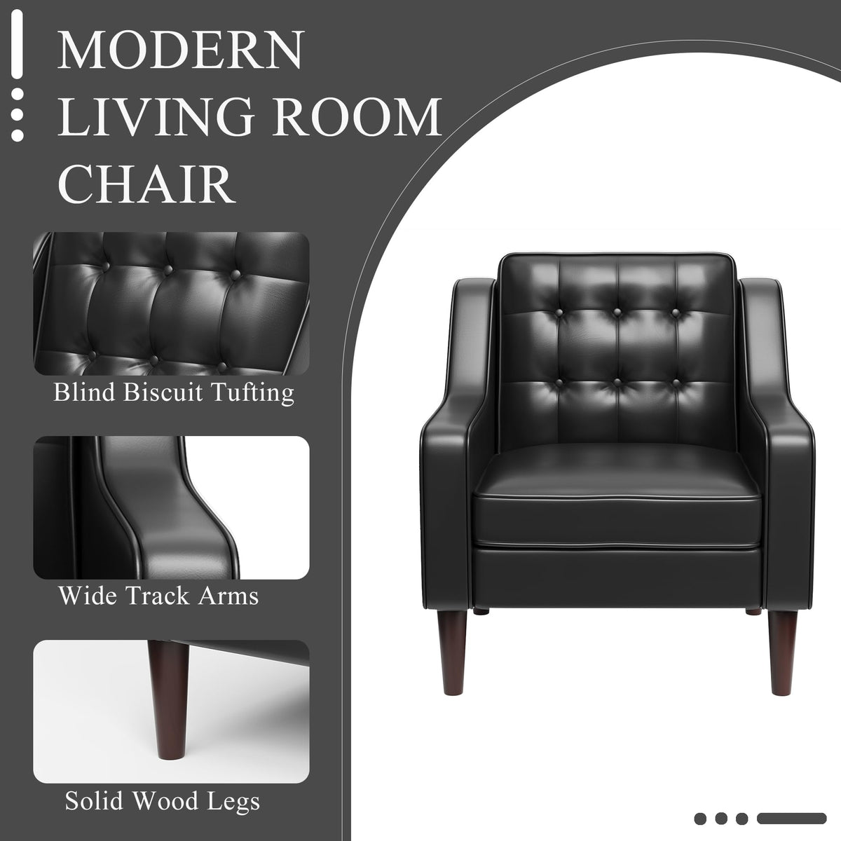 PU Leather Accent Chair Button-Tufted Upholstered Black L186