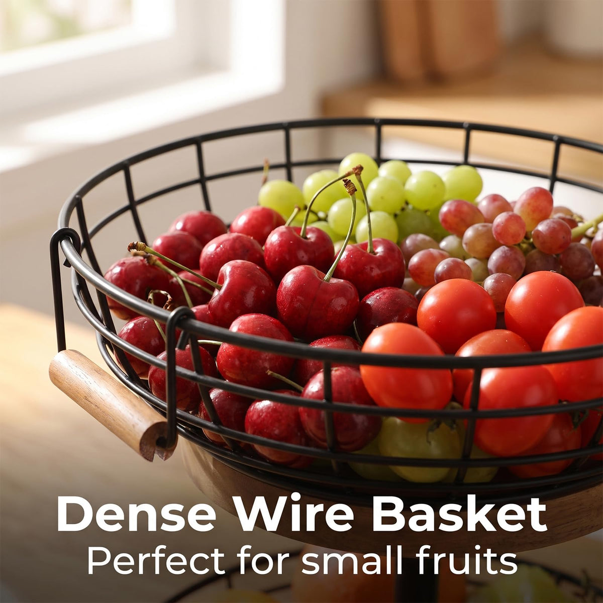 2-tier Metal Fruit Basket Bowl with Wooden Base P9510