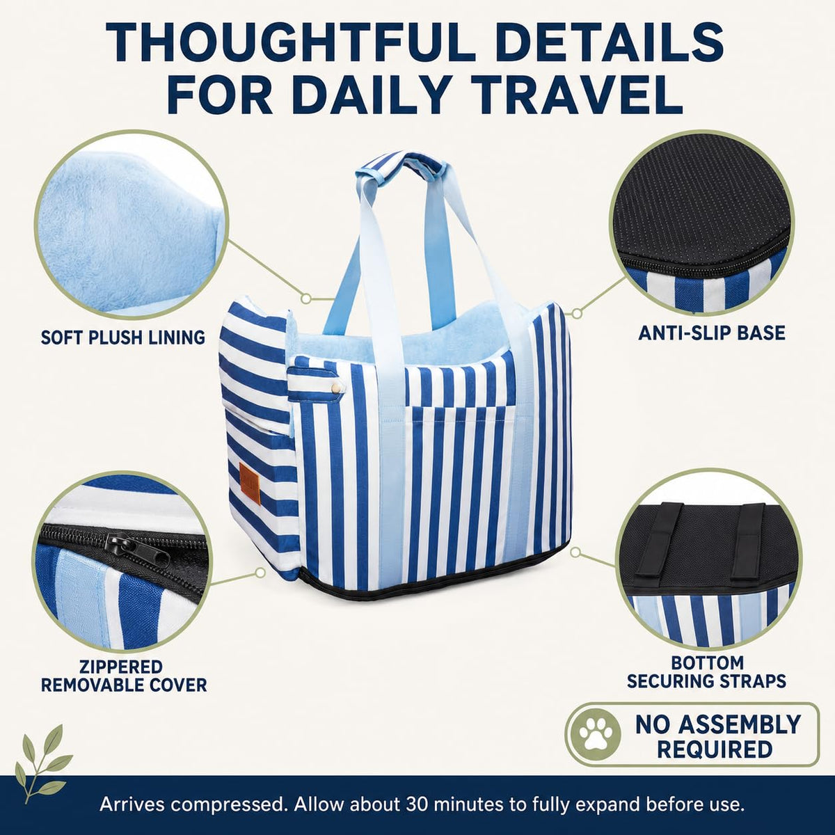 Dog Car Seat for Small Dogs to 15lbs Blue White Stripes O953537