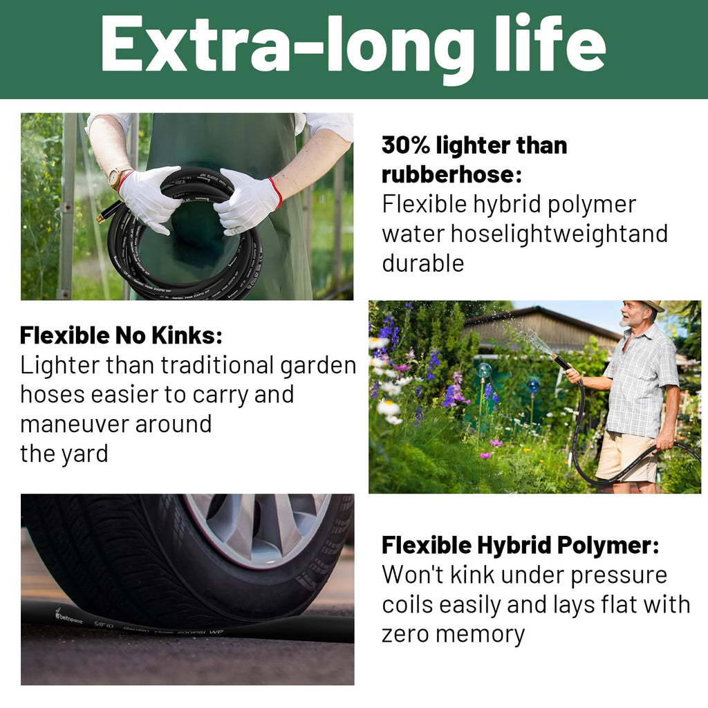 100 ft 5/8 in Heavy Duty Flexible Rubber Hybrid Garden Hose J8173