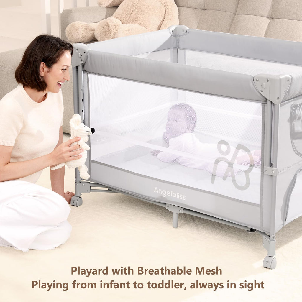 Pack and Play, Baby Bassinet Bedside Crib with Changer, Grey O40599