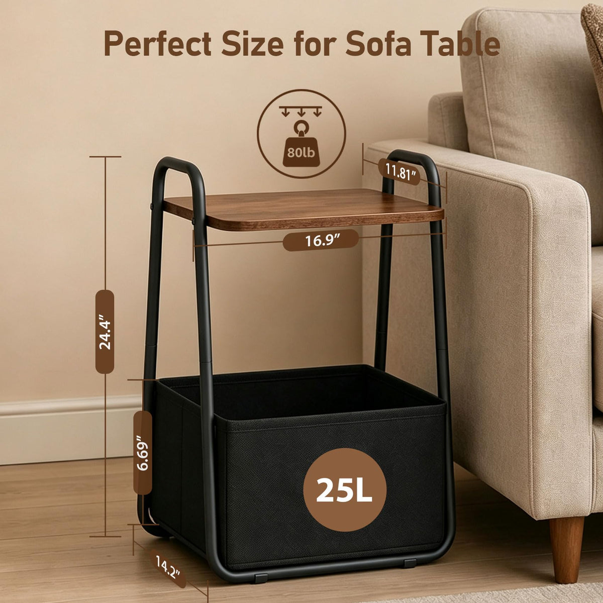Small Storage Side Table with Metal Frame B769