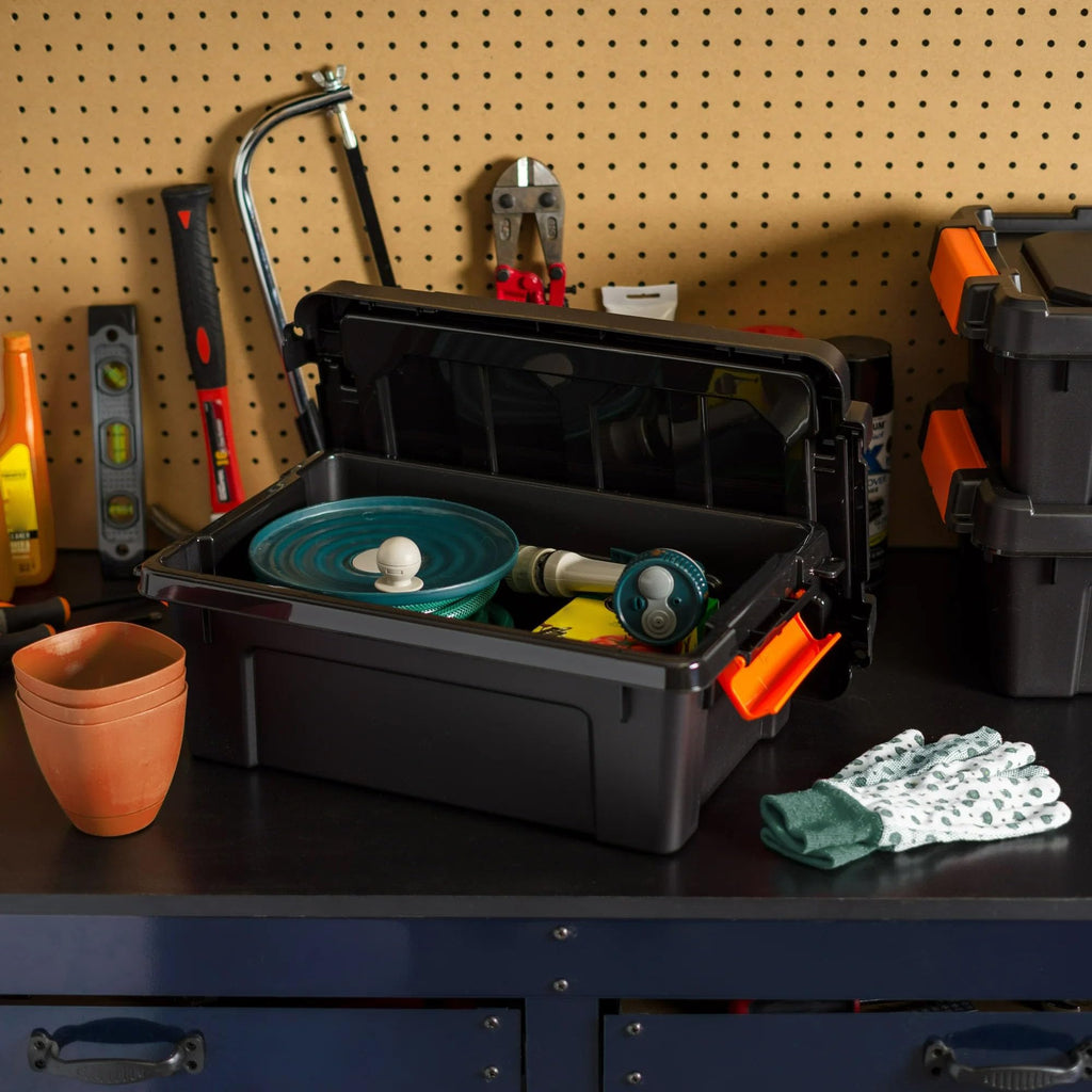 Heavy Duty Plastic Storage Bins with Lockable Lids, Black K478389